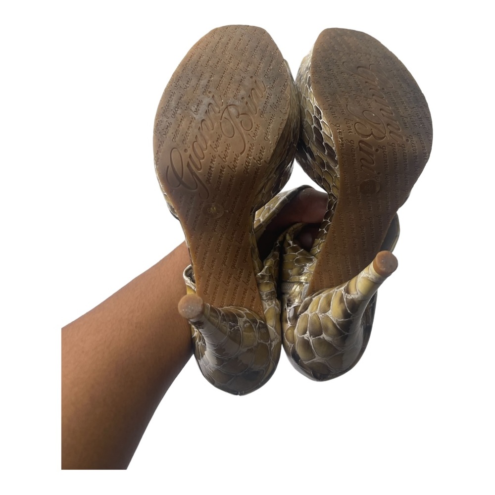 GIANNI BINI heels 6M, side zipper peep toe bronze/cream python print pattern - Picture 7 of 10